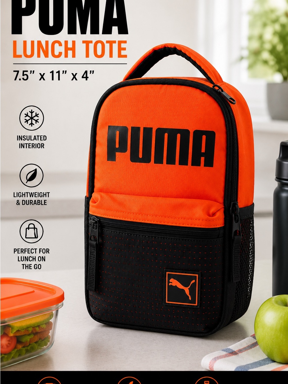 PUMA Orange and Black Insulated Lunch Tote - NWOT